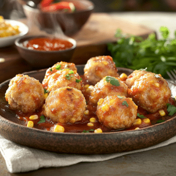 Turkey And Corn Meatballs With Red Pepper Sauce 2 Turkey And Corn Meatballs With Red Pepper Sauce