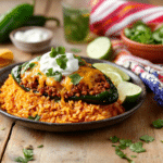 Stuffed Peppers Over Mexican Style Rice