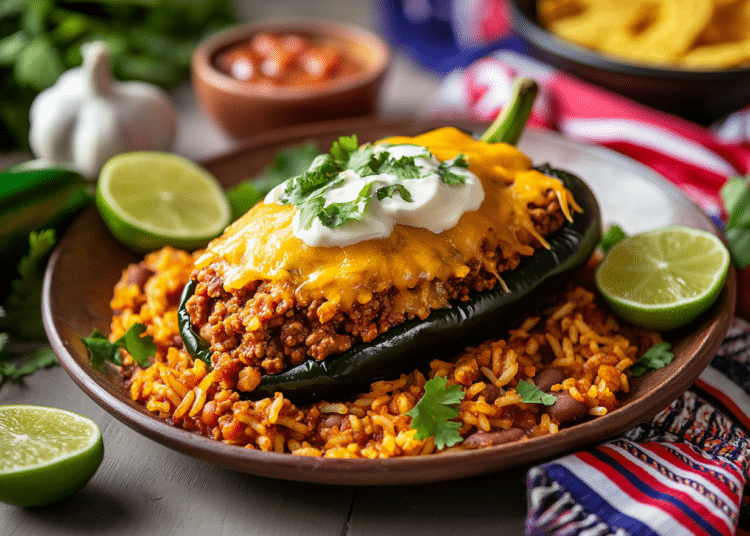 Stuffed Peppers Over Mexican Style Rice 1 Stuffed Peppers Over Mexican Style Rice