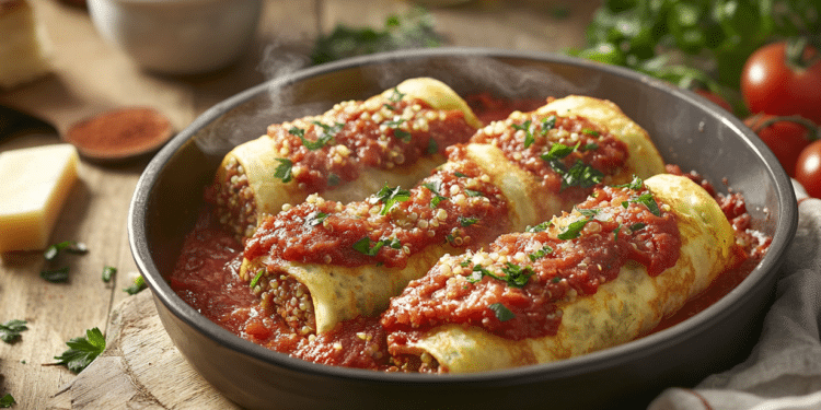 Chia And Quinoa Crepe Roll Filled With Beef Sauce