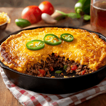 Ground Beef Skillet Pie With Cornbread Crust