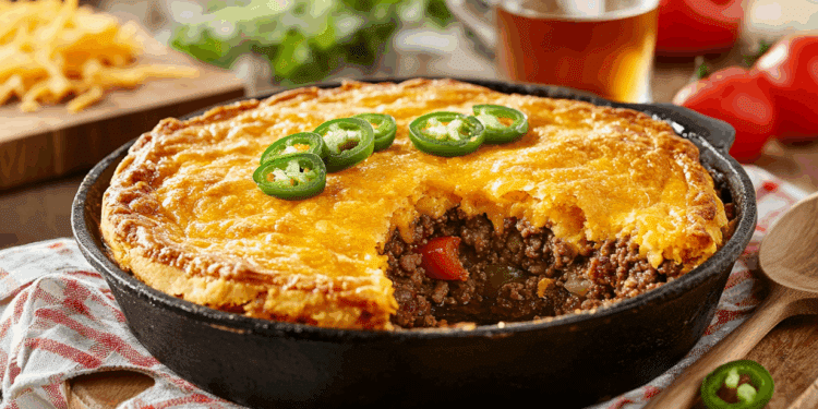 Ground Beef Skillet Pie With Cornbread Crust