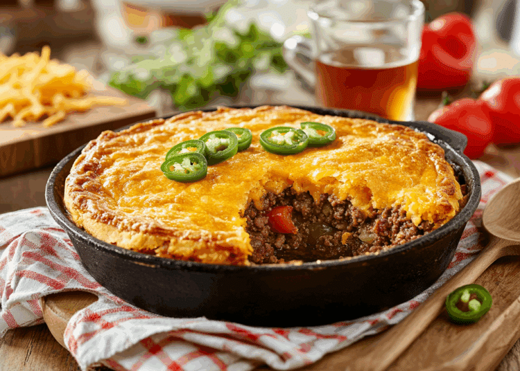Ground Beef Skillet Pie With Cornbread Crust