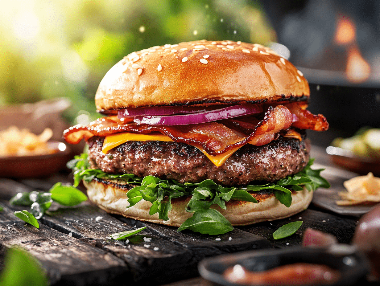 Beautiful Ground Beef Bacon and Herb Burger
