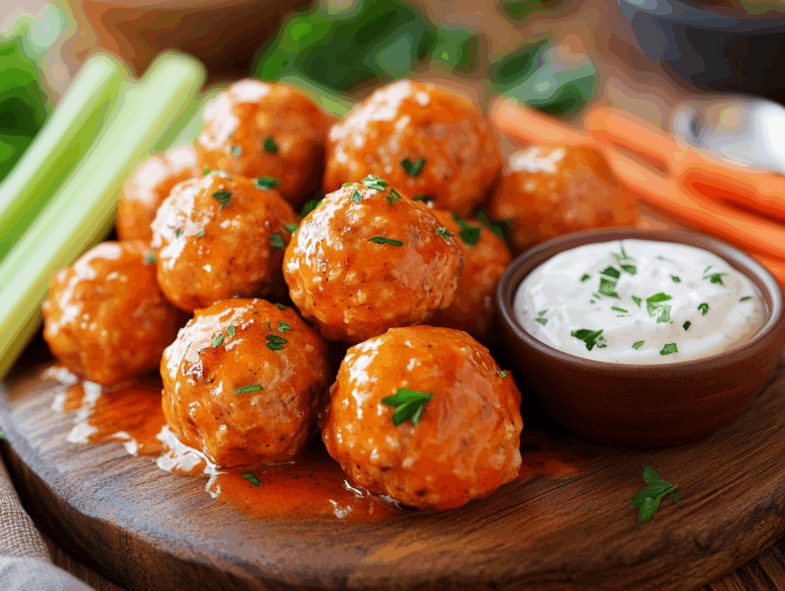 Buffalo Chicken Meatballs With Ranch Dipping Sauce