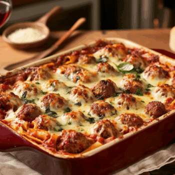 Meatball And Spinach Baked Ziti