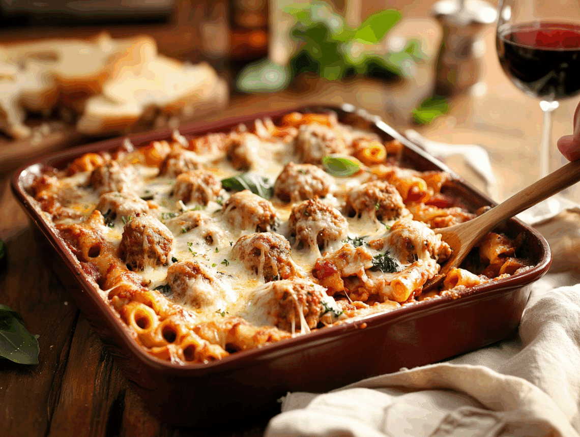 Meatball And Spinach Baked Ziti