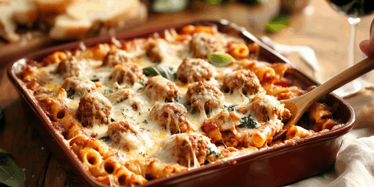 Meatball And Spinach Baked Ziti