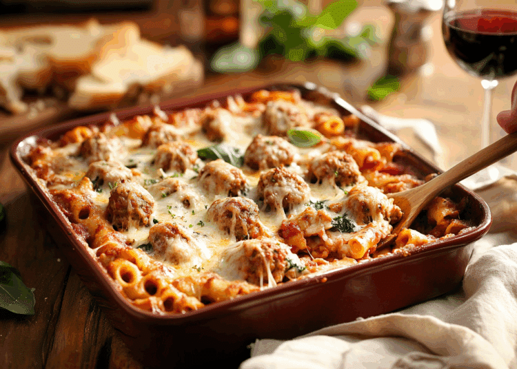 Meatball And Spinach Baked Ziti