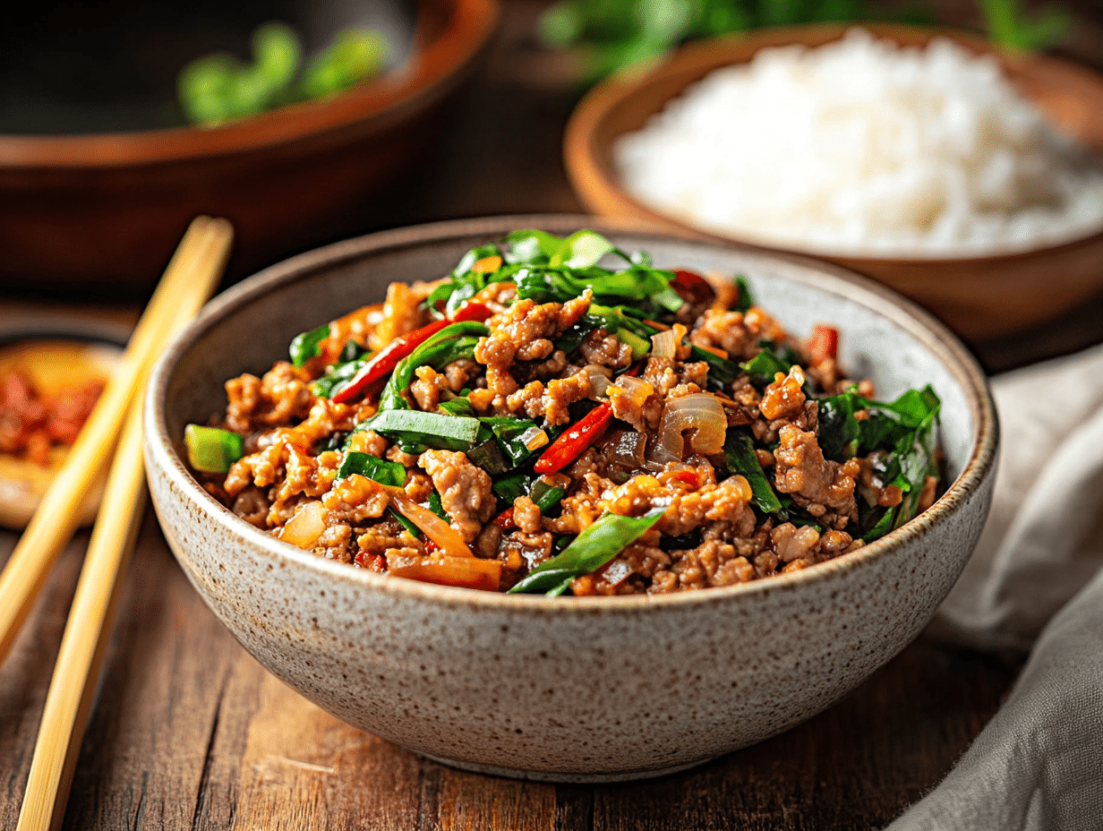 Hearty Ground Pork Stir Fry With Pickled Mustard Greens