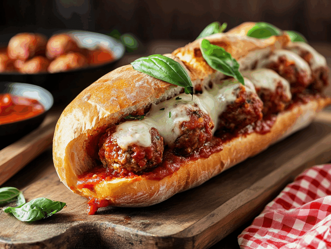 Delicious Cast Iron Meatball Marinara Sub