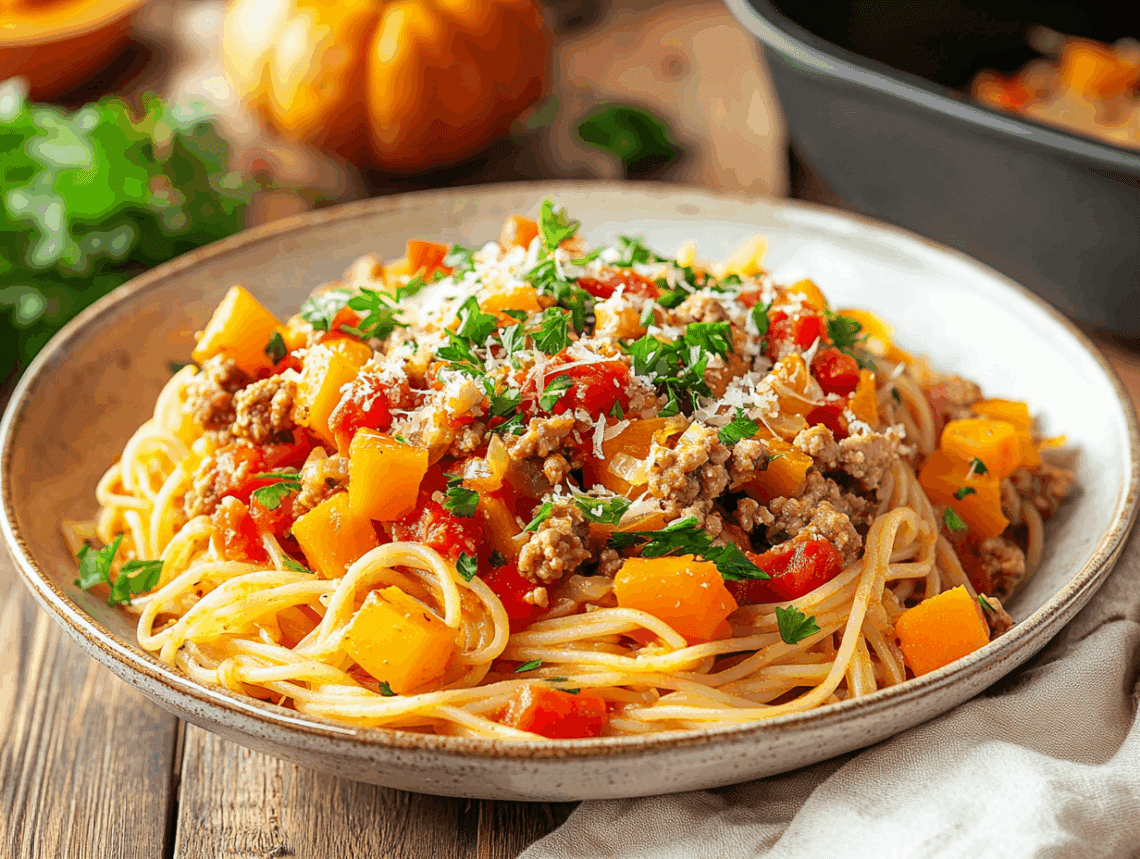 Roasted Butternut Squash With Ground Turkey Pasta