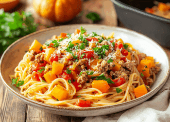 Roasted Butternut Squash With Ground Turkey Pasta