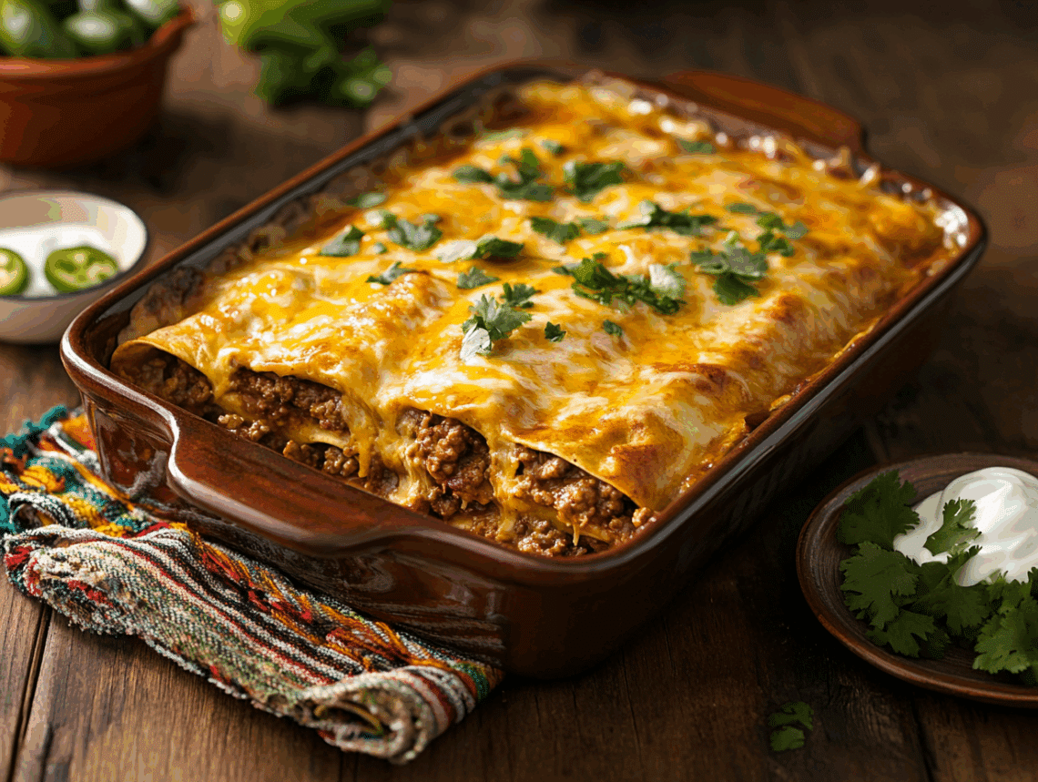 Filling Green Chile Ground Beef Enchilada Recipe