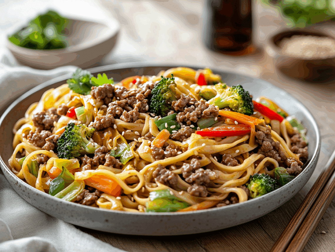 Easy Ground Beef Noodle Stir Fry Recipe