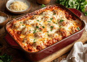 Scrumptious Chicken Parmesan Meatball Casserole