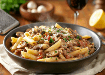 Flavourful Chicken Liver Pork And Mushroom Pasta