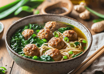 Warm Asian Meatball Noodle Soup Recipe