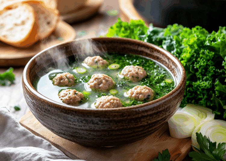 Healthy Kale Leek Meatball Soup