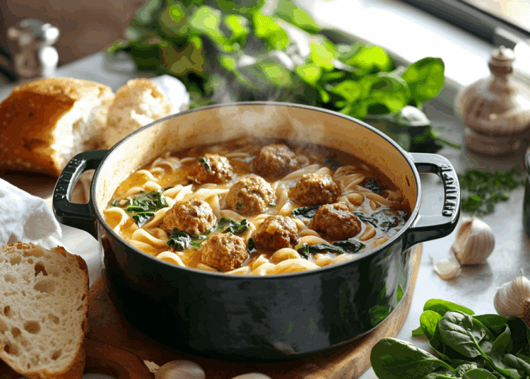 Yummy Meatball And Spinach Pasta Soup