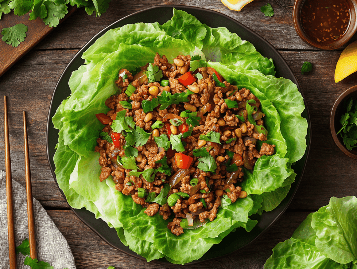 Asian Ground Turkey And Pine Nut Lettuce Wraps