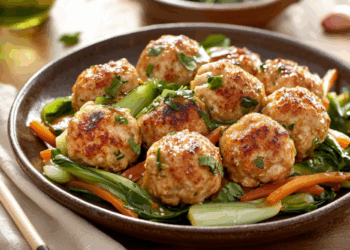 Fast And Simple Chicken Meatballs With Asian Vegetables