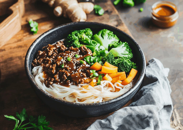 Savoury Ginger And Peanut Butter Beef Bowl