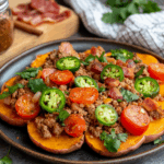 Spicy Ground Turkey In Sweet Potatoes