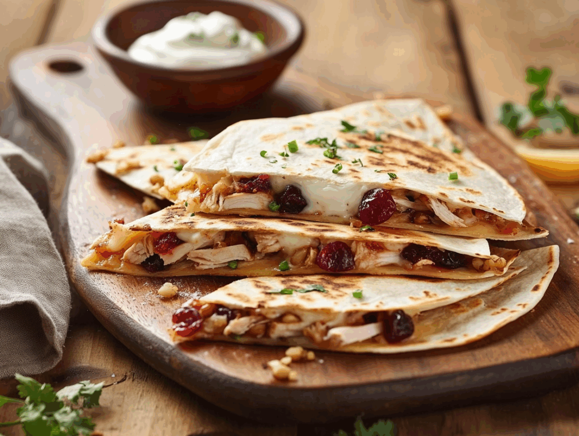 Filling Turkey, Cranberry And Brie Quesadilla