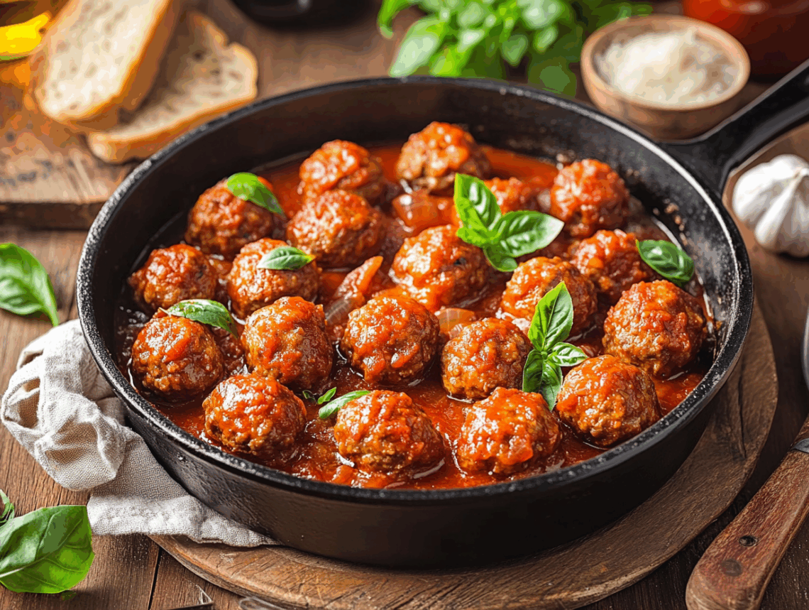 Delicious Giant Meatballs With Tomato Sauce