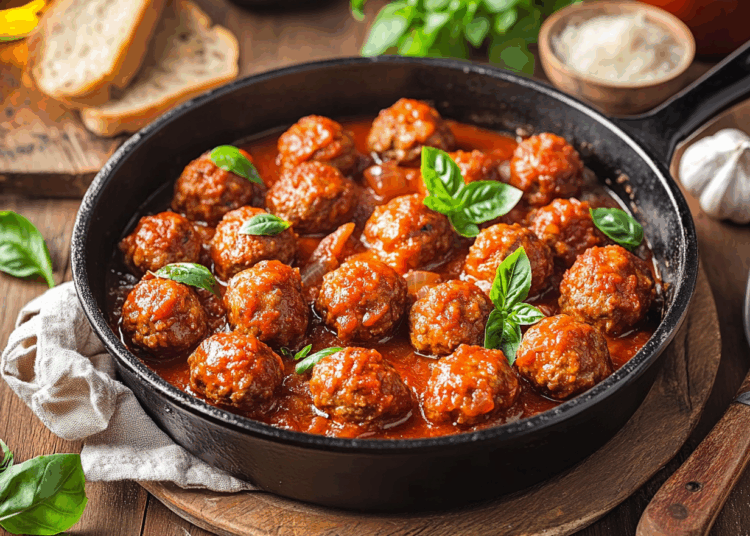 Delicious Giant Meatballs With Tomato Sauce