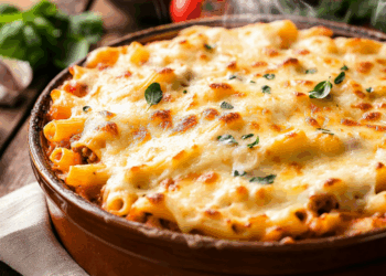 Cheesy Ground Chicken Pasta Bake