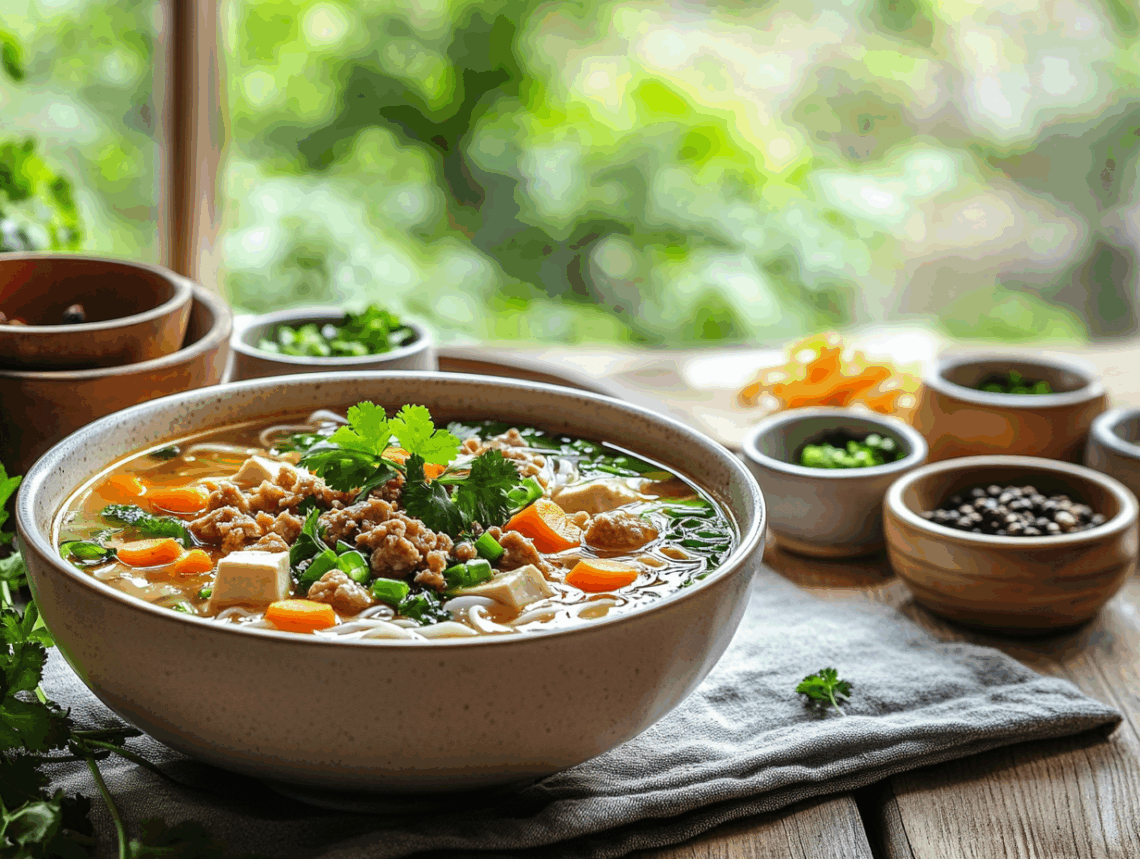 Delicious Pork Mince And Tofu Vegetable Thai Soup 1 Delicious Pork Mince And Tofu Vegetable Thai Soup