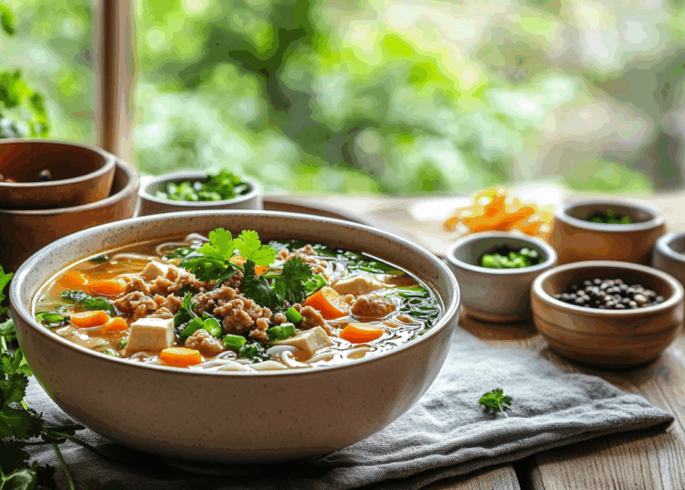 Delicious Pork Mince And Tofu Vegetable Thai Soup