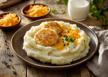Cheesy Cheddar Mashed Potatoes With Flavoured Turkey Patties