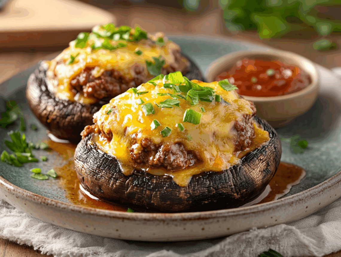 Mouthwatering Portobello Mushroom Caps Stuffed With Lean Beef Patty