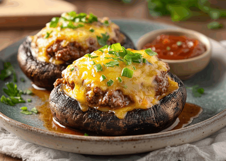 Mouthwatering Portobello Mushroom Caps Stuffed With Lean Beef Patty