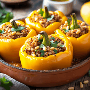 Healthy Quinoa Stuffed Peppers With Spiced Beef And Tahini Dressing2