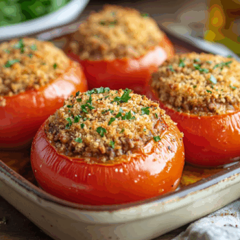 Lovely Ground Beef Stuffed Tomatoes With Parmesan Crumb Crust2