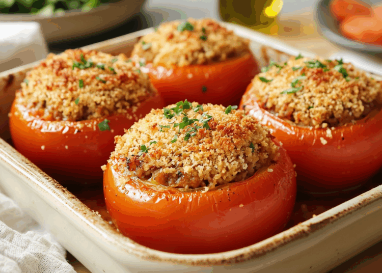 Lovely Ground Beef Stuffed Tomatoes With Parmesan Crumb Crust