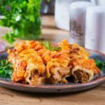 Meat Cannelloni Pumpkin-Tomato Sauce On Plate.