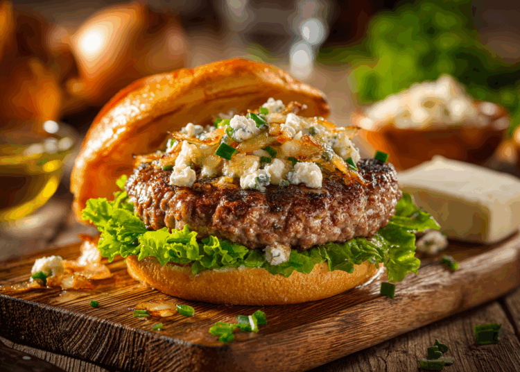 Tasty And Easy Feta Stuffed Burgers With Caramelized Onions