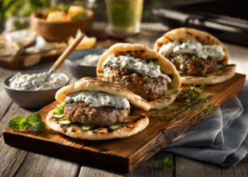 The Perfect Garlic Lamb Burgers With Cucumber Dressing