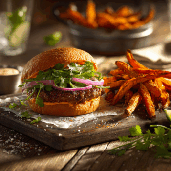 Easy Sriracha Burger And Sweet Potato Fries2