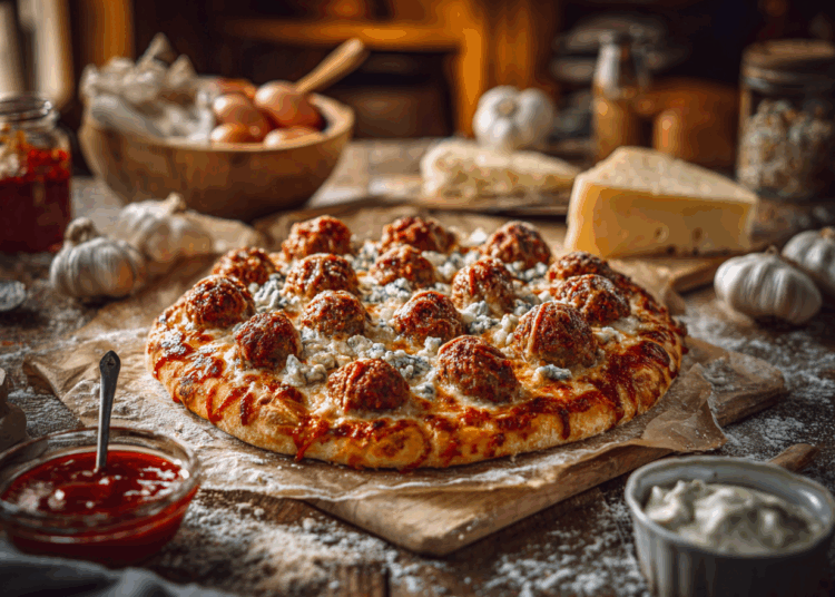 Spicy Buffalo Chicken Meatball Pizza