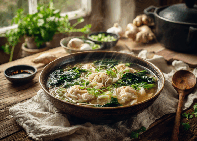 Scrumptious Shrimp And Pork Dumpling Noodle Soup