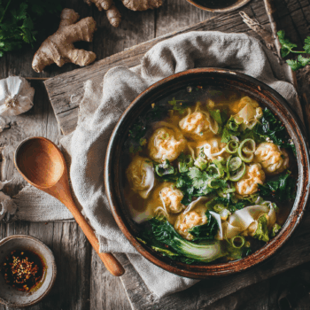 Scrumptious Shrimp And Pork Dumpling Noodle Soup