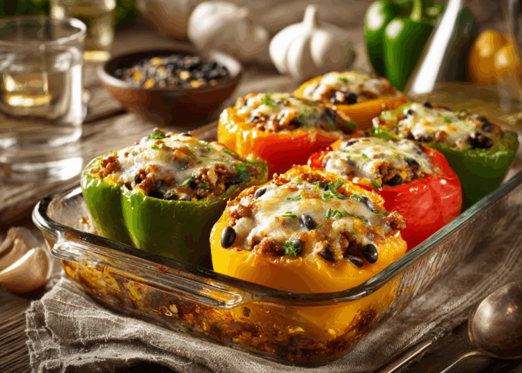 Savoury Mixed Herbs And Turkey Stuffed Bell Peppers