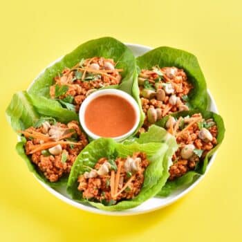 Authentic Sweet Thai Chili Turkey Lettuce Wraps In Yellow Background