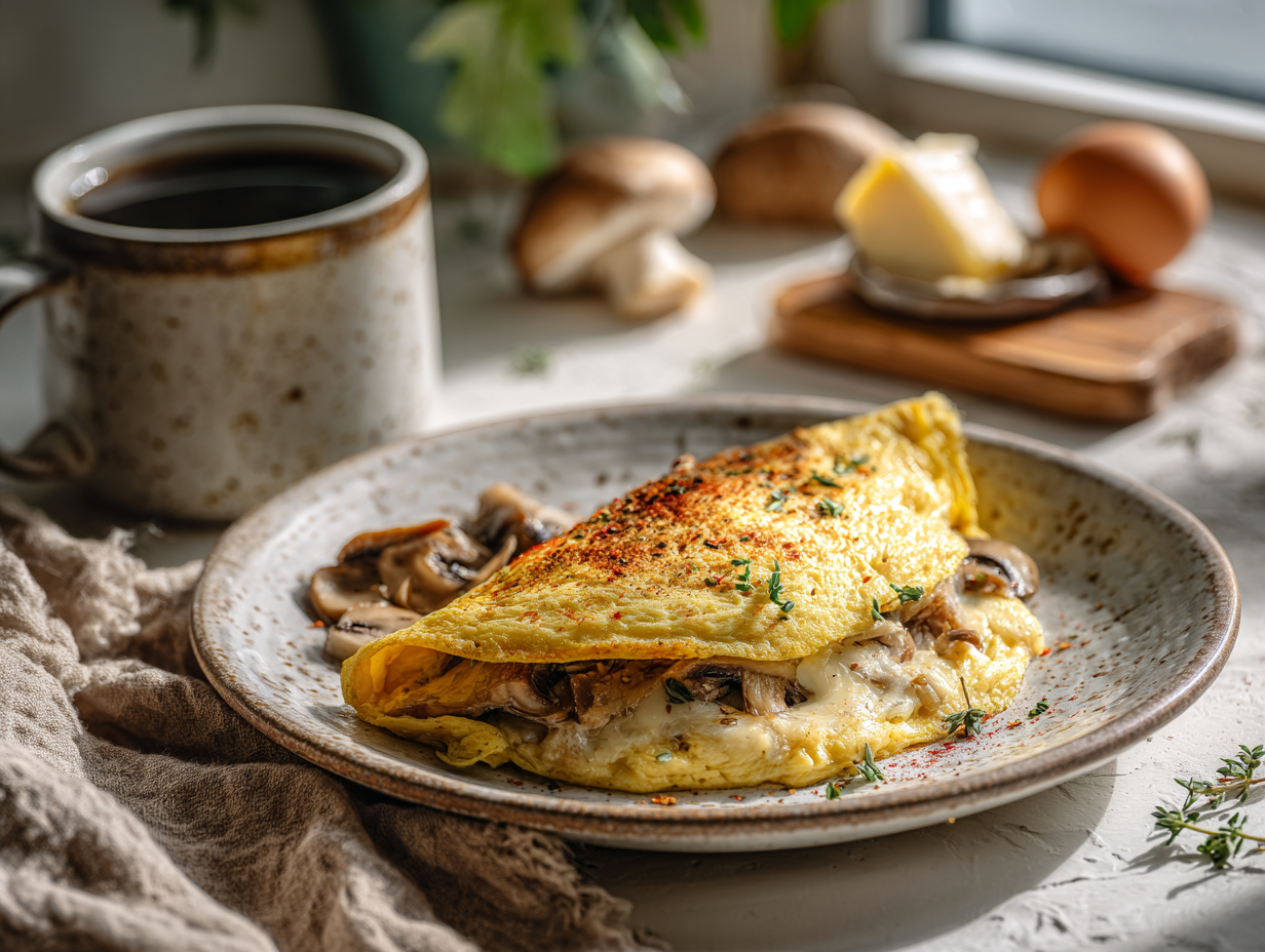 Healthy Keto Breakfast Chicken Mushroom Egg Omelette